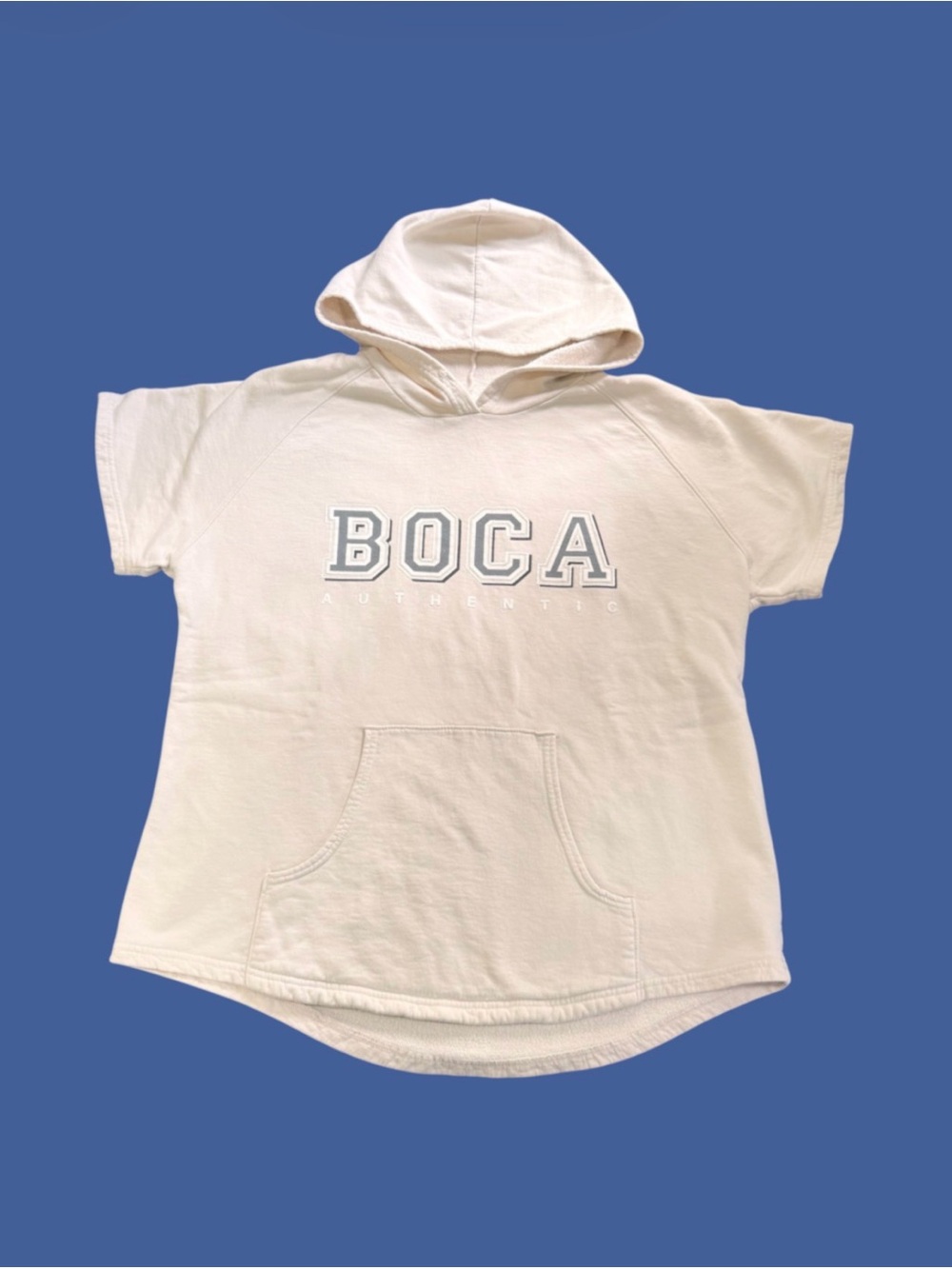 Vintage 90s Boca Authentic Sleeve Spellout Logo Hoodie Cream Large